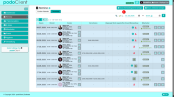 Terminliste in der Praxissoftware podoClient