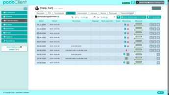 Terminliste für Praxis-Kunden in der Praxissoftware podoClient