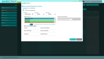 Terminplaner für Podologen mit Neukunden-Eingabe