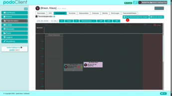 Terminplaner für Praxis-Kunden in der Praxissoftware podoClient